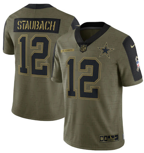 Dallas Cowboys #12 Roger Staubach 2021 Olive Salute To Service Jersey