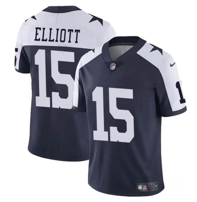 Dallas Cowboys #15 Ezekiel Elliott Navy-White Thanksgiving Jersey