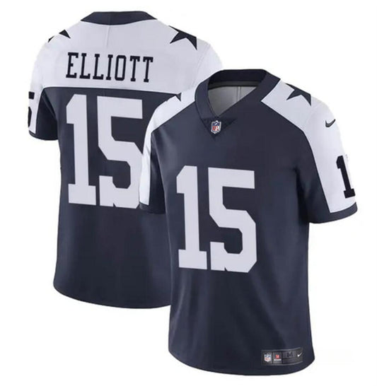 Dallas Cowboys #15 Ezekiel Elliott Navy-White Thanksgiving Jersey