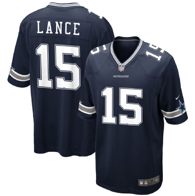 Dallas Cowboys #15 Trey Lance Navy Football Game Jersey