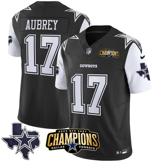 Dallas Cowboys #17 Brandon Aubrey Black-White 2023 FUSE NFC East Champions Ptach Jersey