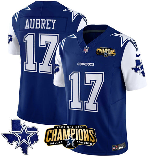 Dallas Cowboys #17 Brandon Aubrey Blue-White 2023 FUSE NFC East Champions Patch Jersey