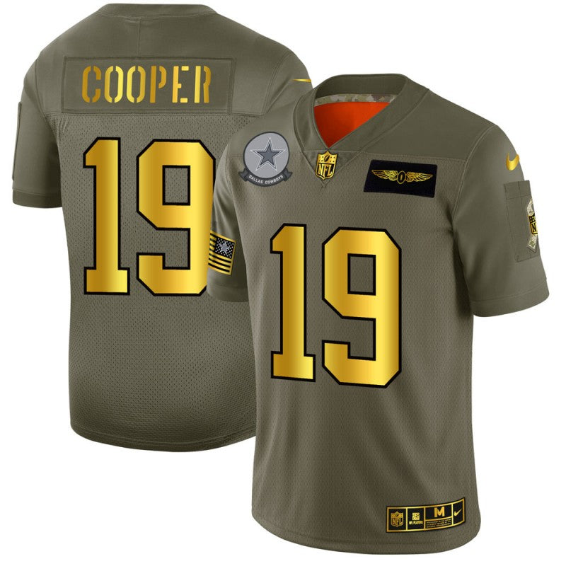 Dallas Cowboys #19 Amari Cooper 2019 Olive-Gold Salute To Service Jersey