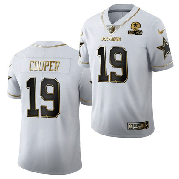 Dallas Cowboys #19 Amari Cooper White Golden Edition With 1960 Patch Jersey