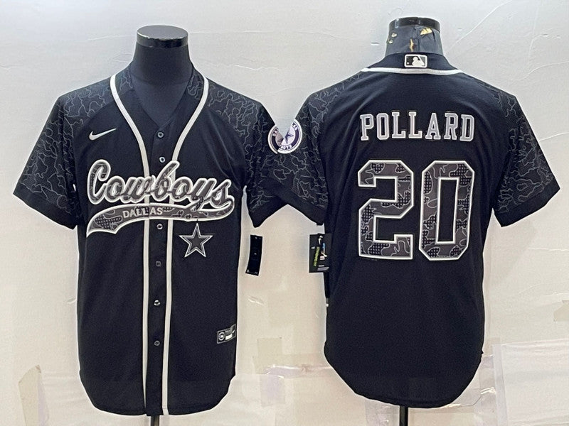 Dallas Cowboys #20 Tony Pollard Black Reflective With Patch Baseball Jersey