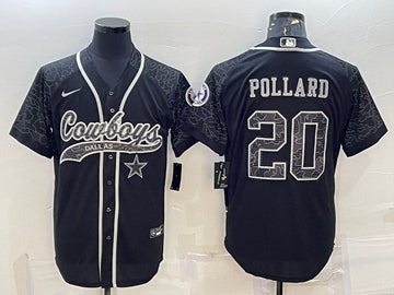 Dallas Cowboys #20 Tony Pollard Black Reflective With Patch Baseball Jersey