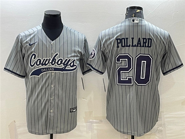 Dallas Cowboys #20 Tony Pollard Gray With Patch Baseball Jersey