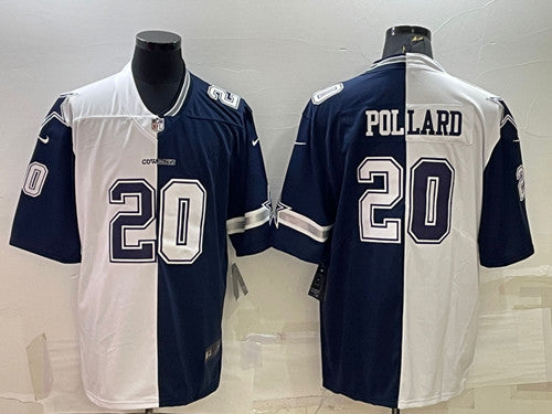 Dallas Cowboys #20 Tony Pollard Navy White Split Jersey