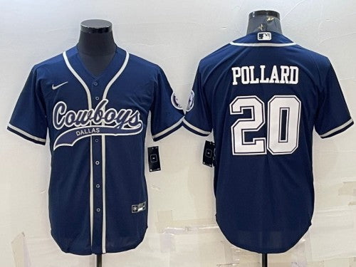 Dallas Cowboys #20 Tony Pollard Navy With Patch Baseball Jersey
