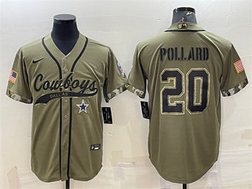 Dallas Cowboys #20 Tony Pollard Olive 2022 Salute to Service Baseball Jersey