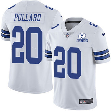 Dallas Cowboys #20 Tony Pollard White With Est 1960 Patch Jersey