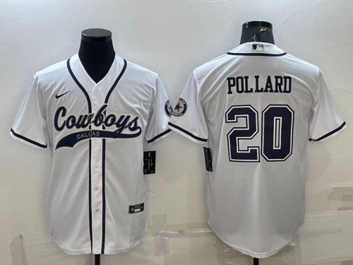 Dallas Cowboys #20 Tony Pollard White With Patch Baseball Jersey
