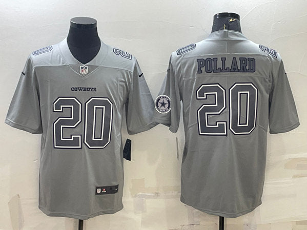 Dallas Cowboys #20 Tony Pollard With Patch Gray Atmosphere Fashion Jersey