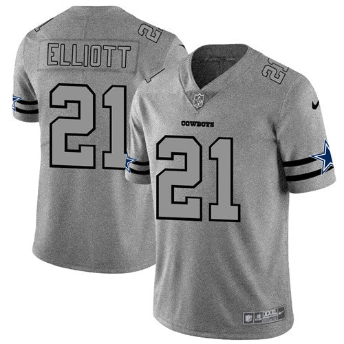 Dallas Cowboys #21 Ezekiel Elliott 2019 Gray Gridiron Team Logo Jersey