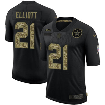 Dallas Cowboys #21 Ezekiel Elliott 2020 Black Camo Salute To Service Jersey