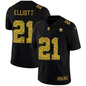 Dallas Cowboys #21 Ezekiel Elliott 2020 Black Leopard Print Fashion Jersey