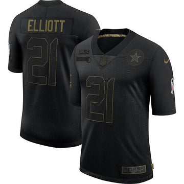 Dallas Cowboys #21 Ezekiel Elliott 2020 Black Salute To Service Jersey