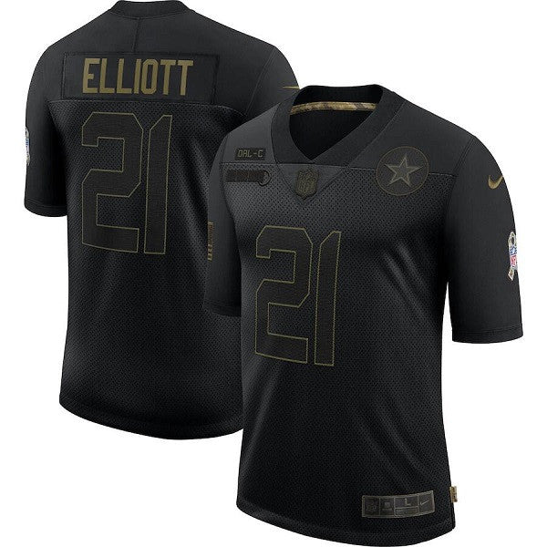 Dallas Cowboys #21 Ezekiel Elliott 2020 Black Salute To Service Jersey