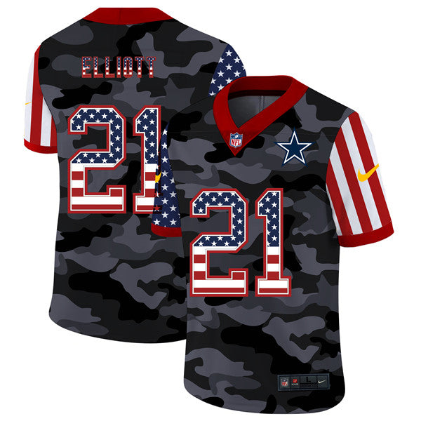 Dallas Cowboys #21 Ezekiel Elliott 2020 Camo USA Flag Jersey
