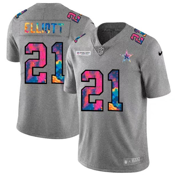 Dallas Cowboys #21 Ezekiel Elliott 2020 Grey Crucial Catch Jersey