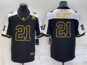 Dallas Cowboys #21 Ezekiel Elliott Black Gold Thanksgiving With Patch Jersey