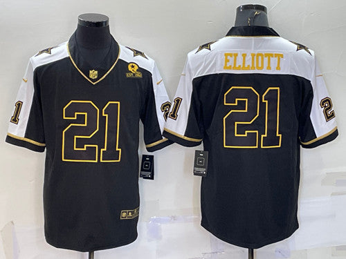 Dallas Cowboys #21 Ezekiel Elliott Black Gold Thanksgiving With Patch Jersey