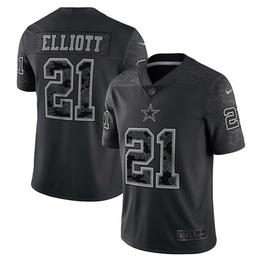 Dallas Cowboys #21 Ezekiel Elliott Black Reflective Jersey