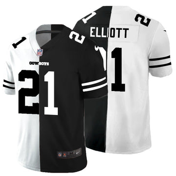 Dallas Cowboys #21 Ezekiel Elliott Black White Split 2020 Jersey