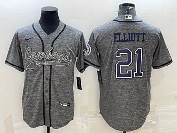 Dallas Cowboys #21 Ezekiel Elliott Gray With Patch Baseball Jersey