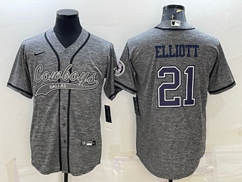 Dallas Cowboys #21 Ezekiel Elliott Gray With Patch Baseball Jersey