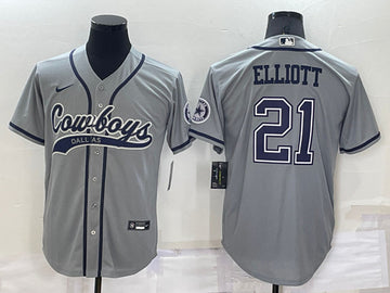 Dallas Cowboys #21 Ezekiel Elliott Grey Baseball Jersey