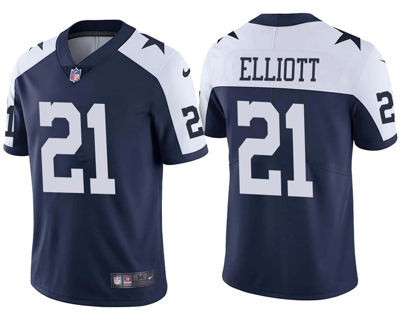 Dallas Cowboys #21 Ezekiel Elliott Navy Blue Thanksgiving Throwback Jersey