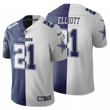 Dallas Cowboys #21 Ezekiel Elliott Navy White Split Jersey