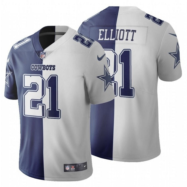 Dallas Cowboys #21 Ezekiel Elliott Navy White Split Jersey