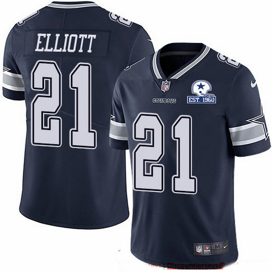 Dallas Cowboys #21 Ezekiel Elliott Navy With Est 1960 Patch Jersey