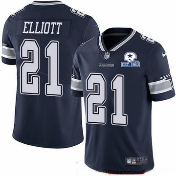 Dallas Cowboys #21 Ezekiel Elliott Navy With Est 1960 Patch Jersey