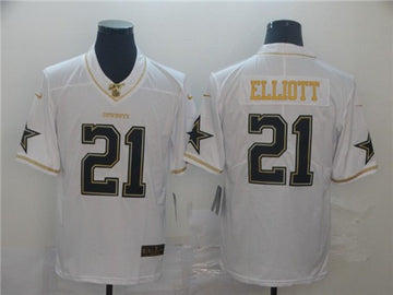 Dallas Cowboys #21 Ezekiel Elliott White 2019 100th Season Golden Edition Jersey
