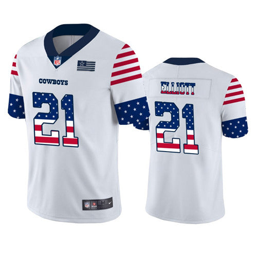 Dallas Cowboys #21 Ezekiel Elliott White 2019 USA Flag Fashion Jersey