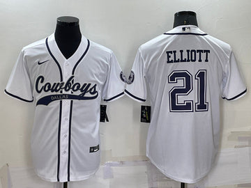 Dallas Cowboys #21 Ezekiel Elliott White Baseball Jersey