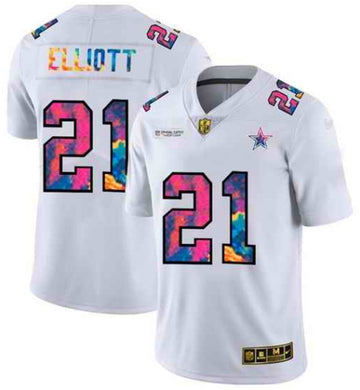 Dallas Cowboys #21 Ezekiel Elliott White Crucial Catch Jersey