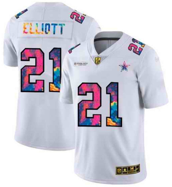 Dallas Cowboys #21 Ezekiel Elliott White Crucial Catch Jersey