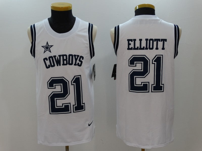 Dallas Cowboys #21 Ezekiel Elliott White Tank Top Jersey