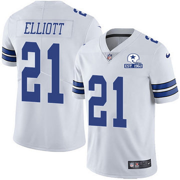 Dallas Cowboys #21 Ezekiel Elliott White With Est 1960 Patch Jersey