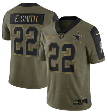 Dallas Cowboys #22 Emmitt Smith 2021 Olive Salute To Service Jersey