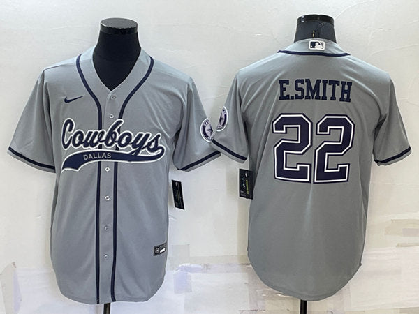 Dallas Cowboys #22 Emmitt Smith Gray Baseball Jersey