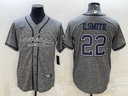 Dallas Cowboys #22 Emmitt Smith Gray With Patch Baseball Jersey