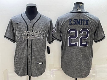 Dallas Cowboys #22 Emmitt Smith Gray With Patch Baseball Jersey