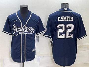 Dallas Cowboys #22 Emmitt Smith Navy Baseball Jersey