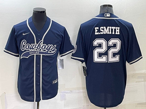 Dallas Cowboys #22 Emmitt Smith Navy Baseball Jersey
