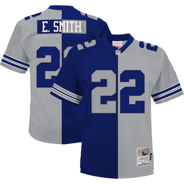 Dallas Cowboys #22 Emmitt Smith Navy-Silver Split Jersey